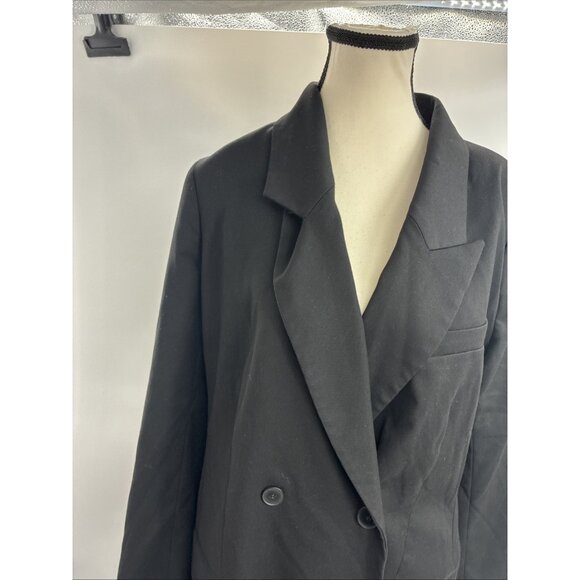 H&M Womens M Black Double Breasted Long Blazer Coat Oversized Jacket - Picture 3 of 7